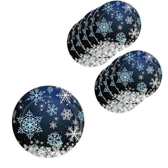 Christmas Paper Plates, Snowflake Napkins, Winter Snowflake Party Tableware Set, Disposable Multicolor Paper Tableware for Holiday Birthday Celebrations