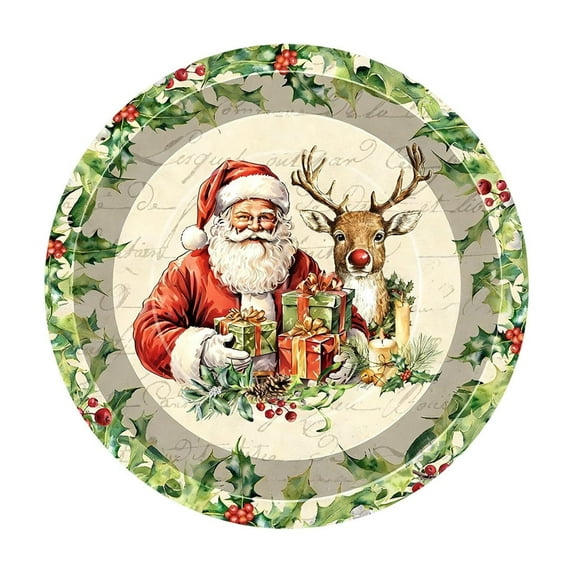 Christmas Paper Plates and Napkins, Disposable Holiday Tableware Set with Santa Tree Patterns for Party Feast(C)