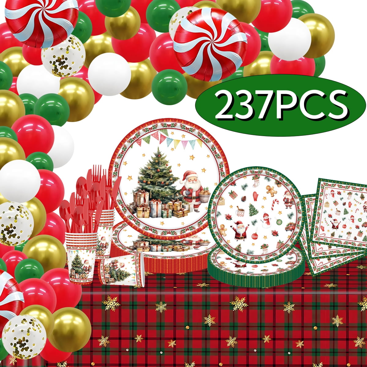 Christmas Paper Plates with Balloon Arch Kit Christmas Dinnerware Party