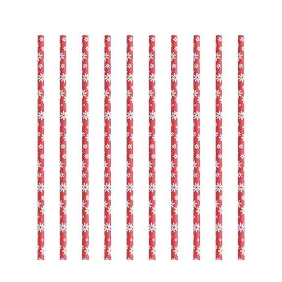 Christmas Paper Straws, Biodegradable Paper Straws - 10-Pack, 7.74 Inches, Stripe, Dot, Bulk, Snow, Christmas & Thanksgiving, Red