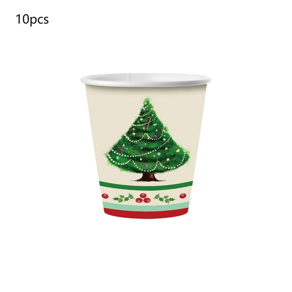 Christmas Paper Tableware Set – Disposable Plates, Cups & Napkins for Holiday Parties, Red Tree Design, 50-Piece Set for Multi-Person Gatherings