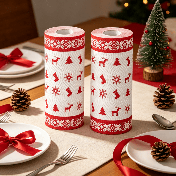 Christmas Paper Towels 2-Pack,Thick & Strong Absorbent Holiday Printed Paper Towels,Kitchen Roll for Festive Cleaning,Style-C