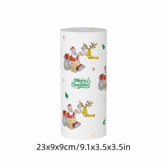 Christmas Paper Towels 40 Sheets Roll, Disposable Kitchen Towels Oil Absorbent with Holiday Prints for Xmas Party Decor