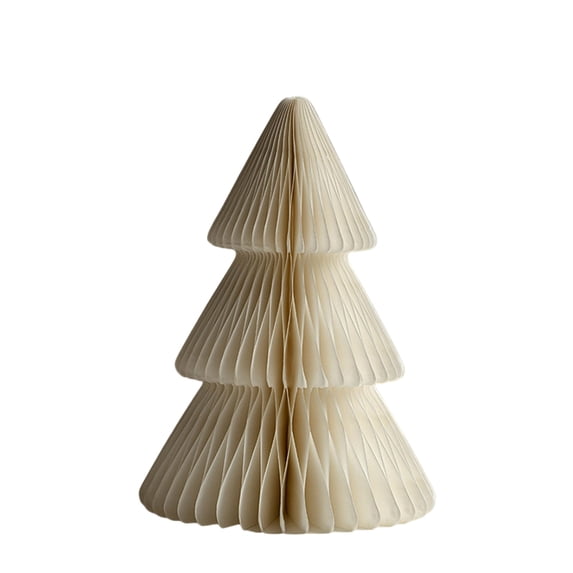 Christmas Paper Tree Decoration, 7.9 Inch Folded Honeycomb Craft, 1 Pack Lightweight Beige Standing Tabletop Ornament, for Xmas Home Party Fireplace Shelf Holiday Seasonal Decor