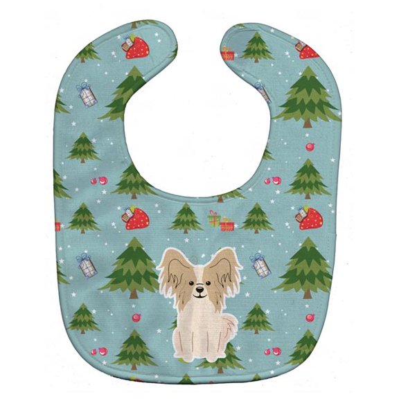 Christmas Papillon Sable White Baby Bib