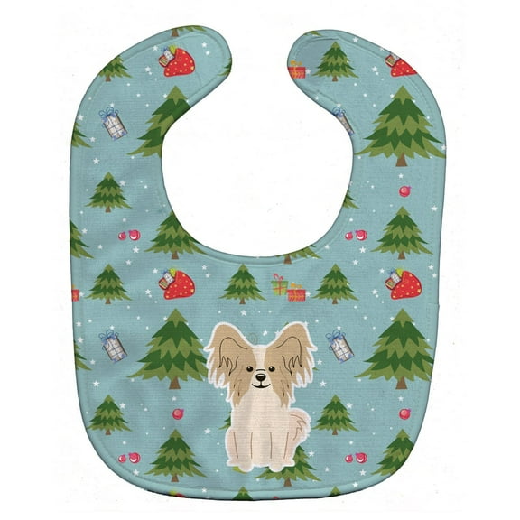Christmas Papillon Sable White Baby Bib