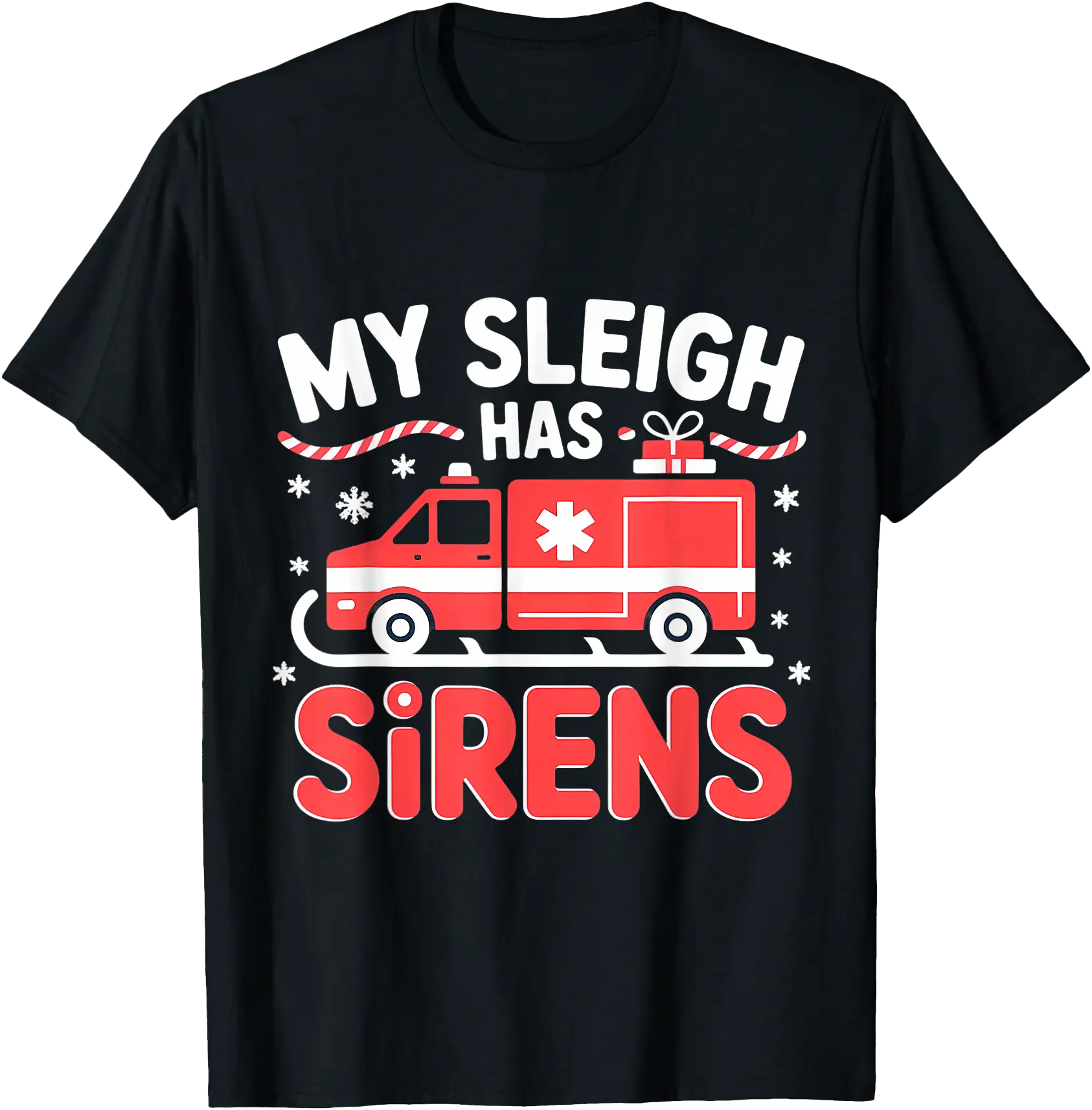 Christmas Paramedic Emt Ambulance Driver Sleigh Sirens T-Shirt ...