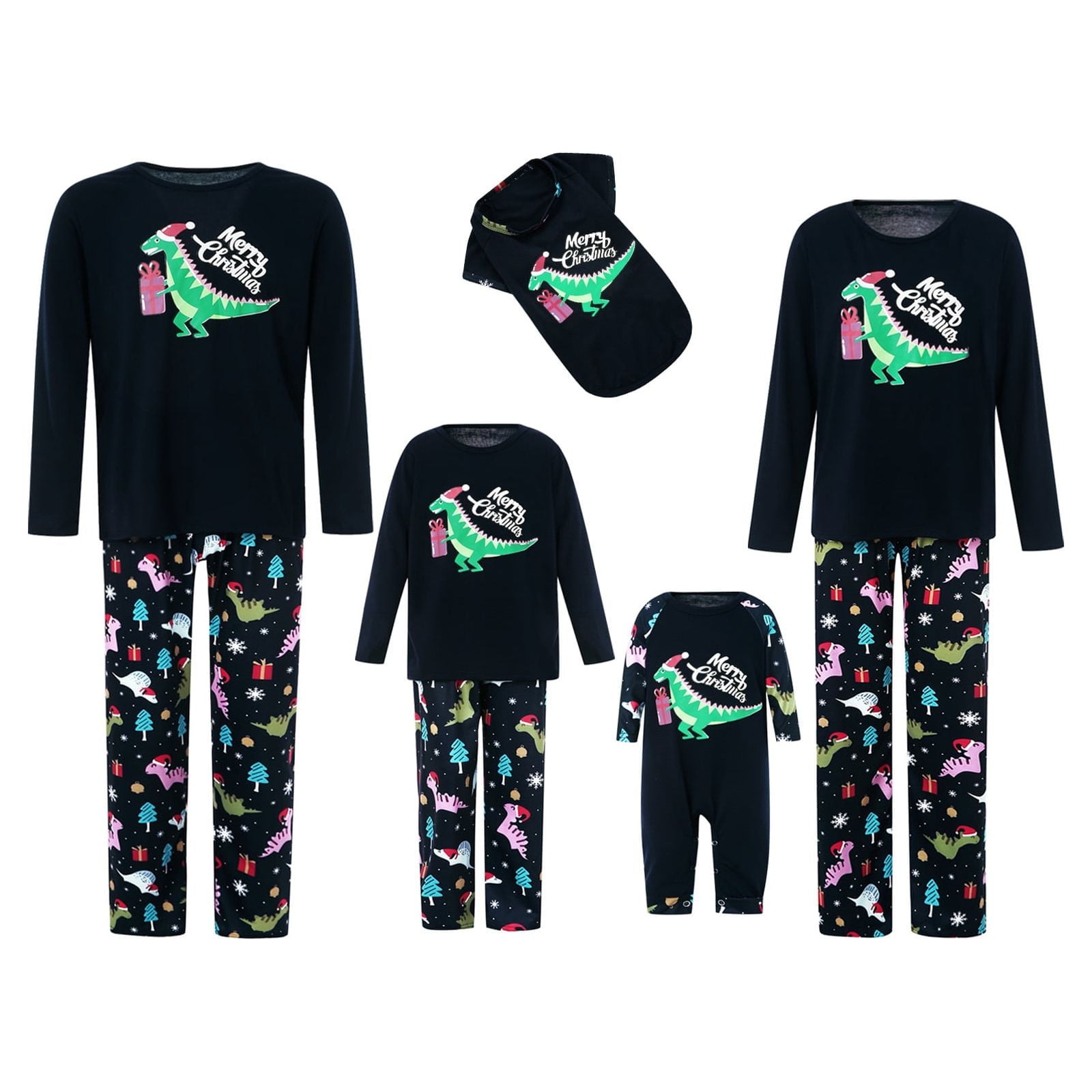 Christmas Parent child Pajamas Set Dinosaur Letter Printing Long christmas-parent-child-pajamas-set-dinosaur-letter-printing-long