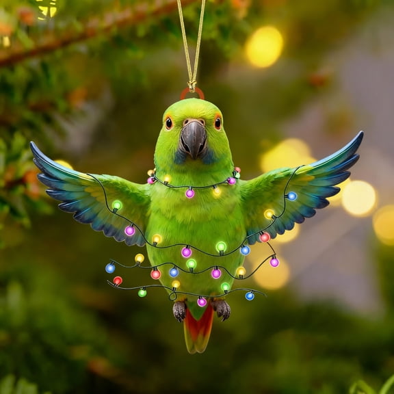 Christmas Parrot Acrylic Ornament, 3.15in Hanging Tree Decoration for Holiday Decor