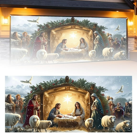 Christmas Party Background Banner for Santa Photography - 7x16 Ft Christmas Decoration for Garage Door and Doorway Celebrations