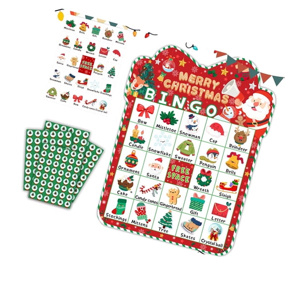 Christmas Party Bingo Game For Large Groups 24 Players 33 Piece Set With Number Tokens And Markers