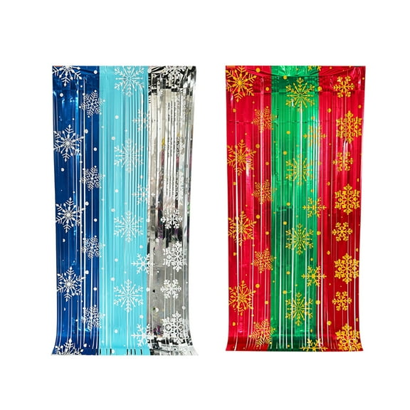 Christmas Party Decorations - 2 Pack Foil Fringe Curtains 3.3 X 6.6 ft Snowflake Tinsel Streamers Photo Backdrop for New Year Christmas, Ugly Sweater Party Decor