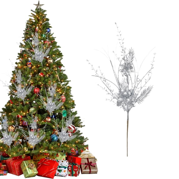 Christmas Party Decorations,32in Long Gold Powder Ball Berry Branches with Sequins for Holiday Home Table Wreath Centerpiece,Eye-Catching Festive Decor for Office Party Mantel Display