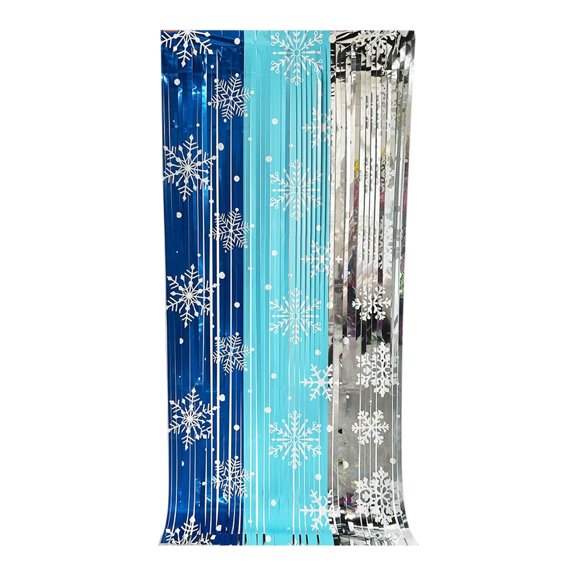 Christmas Party Decorations - Foil Fringe Curtains Snowflake Tinsel Streamers Photo Backdrop for New Year, Party Decor