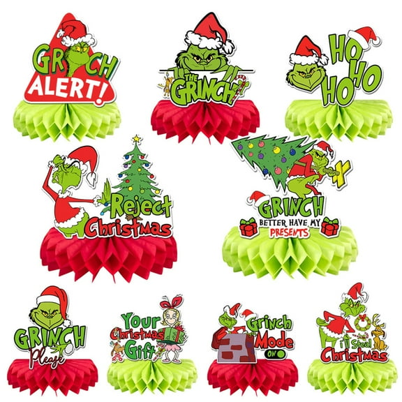 Christmas Party Decorations Honeycomb, 9PCS Large Paper Hanging Ornaments Indoor for Table Centerpieces, Xmas Holiday Classroom Supplies