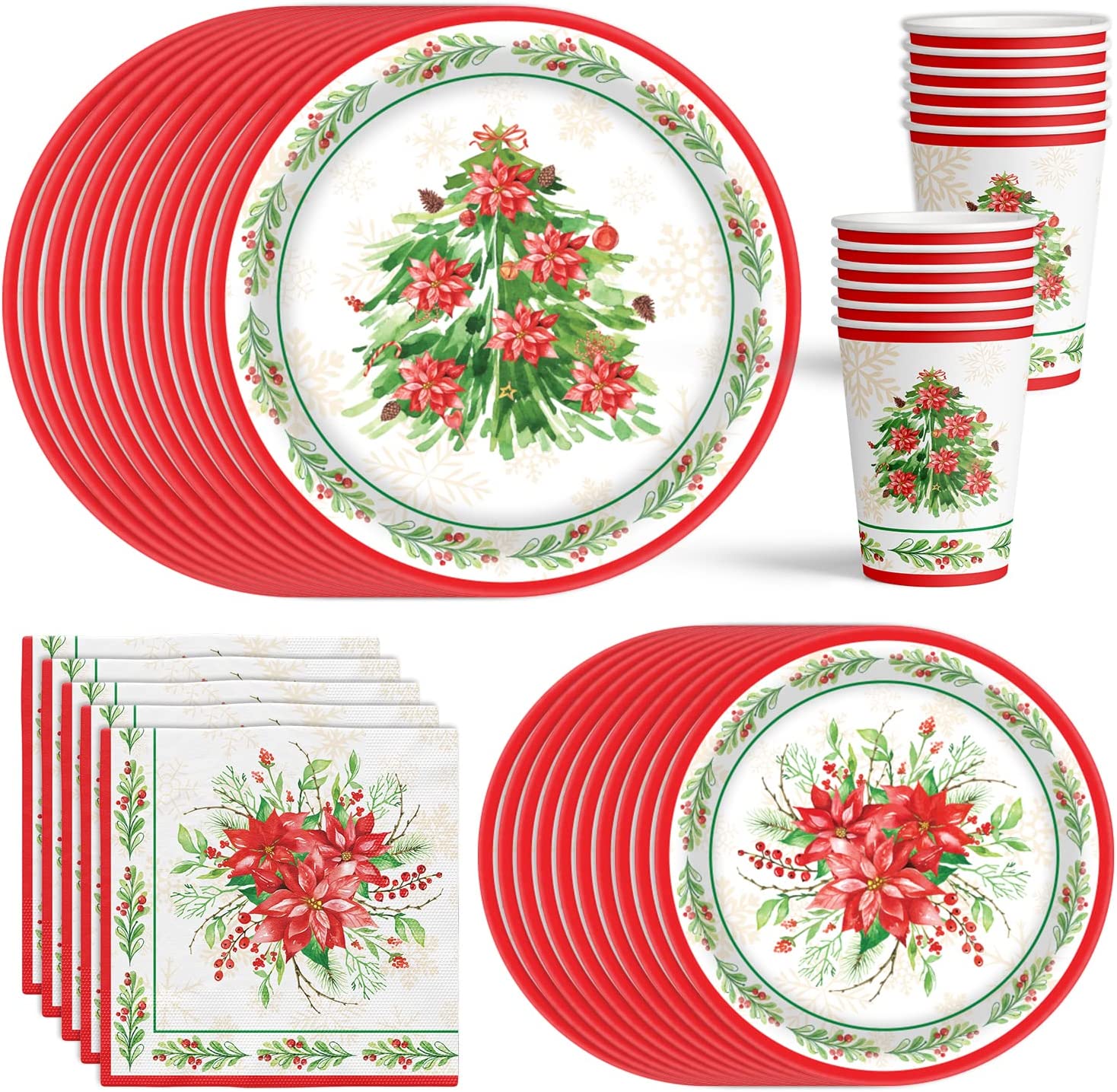 Christmas Party Dinnerware Sets Serves 16 Guests Disposable Plates