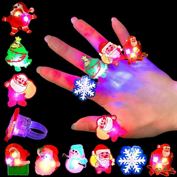 Christmas Party Favors 50Pcs Light Up Glow Rings Party Supplies Flashing Glowing Finger Rings Decoration for Kids Adults