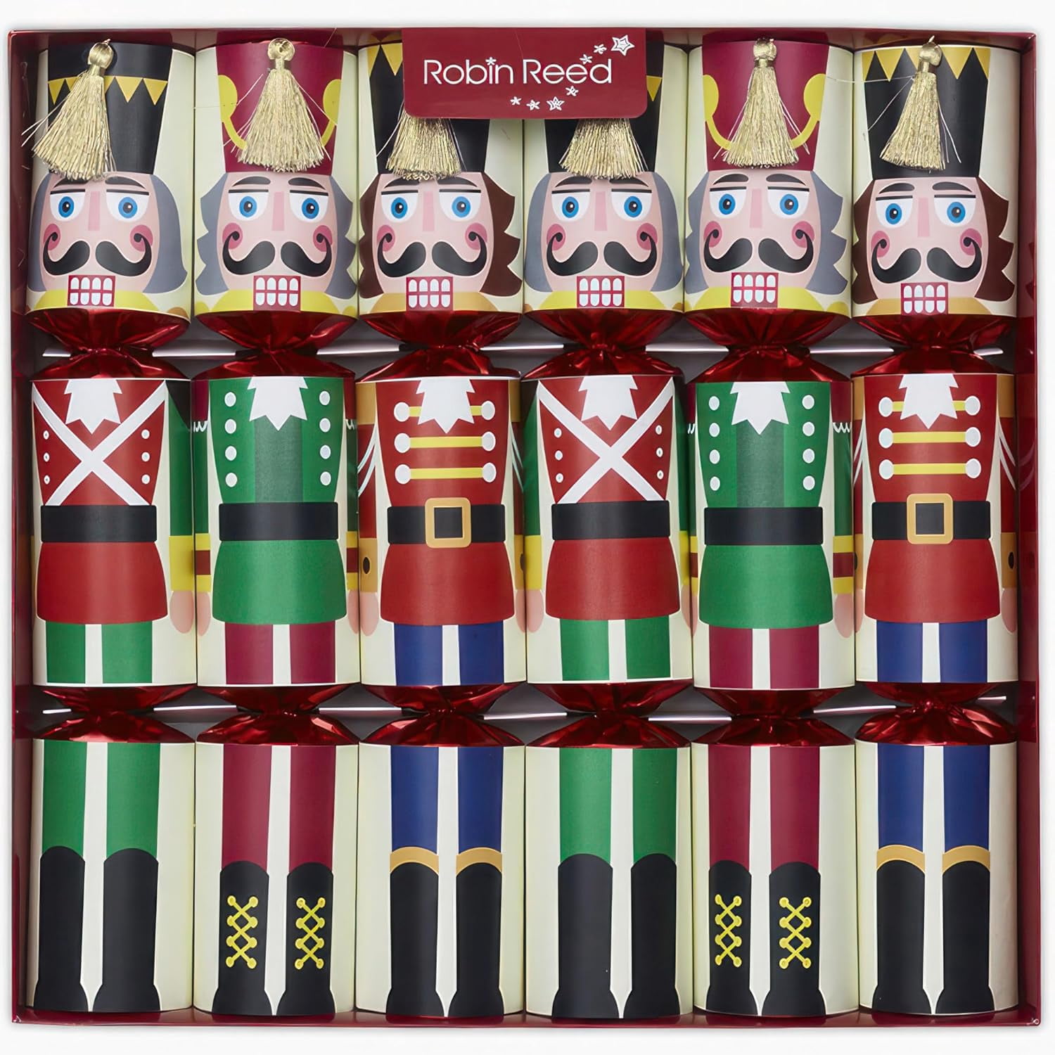 Racing Tuxedo Penguin Christmas Crackers - Set Of 6 With Wind-Up Toy Penguins & Paper Crowns