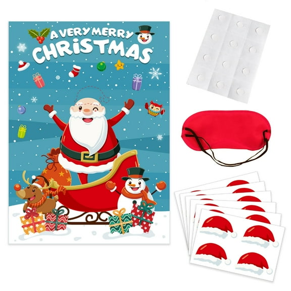 Christmas Party Games Pin the Nose on Snowman Pin the Hat on Santa Claus Blindfold Party Game for Family Friend Adults