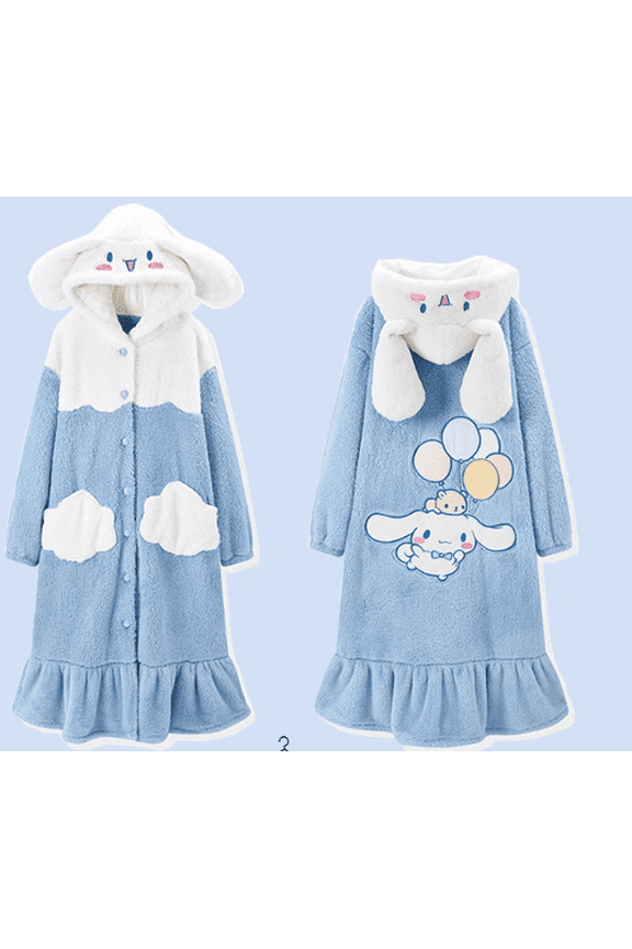 Christmas Party Gifts Sanrio Cinnamoroll Pompompurin Women 2Pcs Plush Pajamas Sleeping Robe Pants Winter Warm Homewear