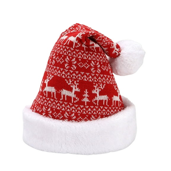 Christmas Party Hats 2022 New | Knitted Thick Plush Santa Hats with Snowflake Patterns for Christmas Family Gatherings and Theme Parties