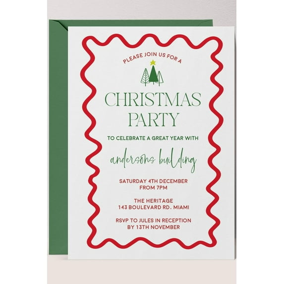 Christmas Party Invitation Card – Elegant Design for Holiday Gatherings – RSVP Details Included – Perfect for Corporate and Personal Celebrations