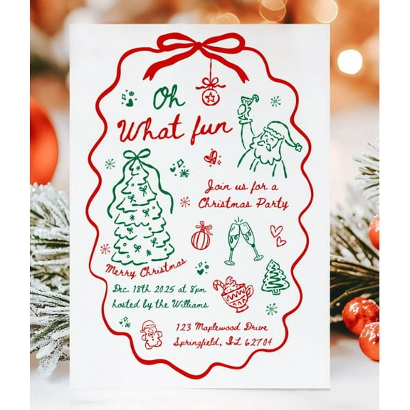 Christmas Party Invitation Card - Fun Tree & Santa Design - Join Us for Holiday Cheer - Perfect for Family Gatherings and Festive Events