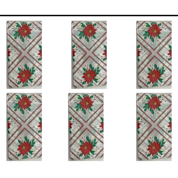 Christmas Party Plastic Spill Proof, Waterproof, Dining Tablecloth Disposable/Reusable Wipe Clean Vibrant Blooming Poinsettia Print 54x90 Inch Rectangle. Pack of 6 pcs.