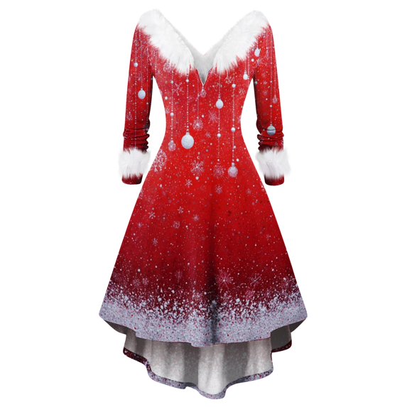 Christmas Party Printed Dresses For Women Vintage Christmas Midi Dress, Casual Dresses, Cocktail Dress, Party Festive Dresses, Holiday Print, Retro Style,Hot Pink,4XL