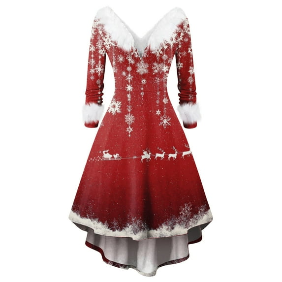 Christmas Party Printed Dresses For Women Vintage Christmas Midi Dress, Casual Dresses, Cocktail Dress, Party Festive Dresses, Holiday Print, Retro Style,Pink,XL