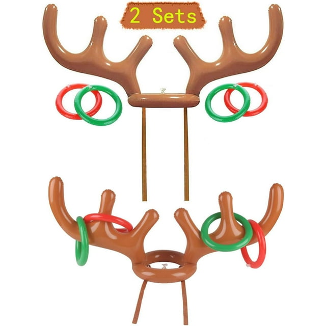 Christmas Party Reindeer Toss Games,2Set Inflatable Reindeer Antler Hat