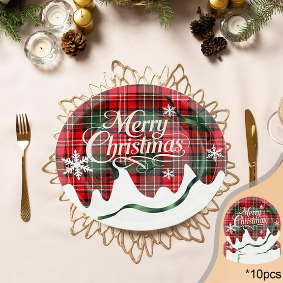 Christmas Party Supplies Disposable Paper Plates Cups Napkins Holiday Dinnerware Set for Festive Table Decorations Bulk Pack Family Gathering Celebration