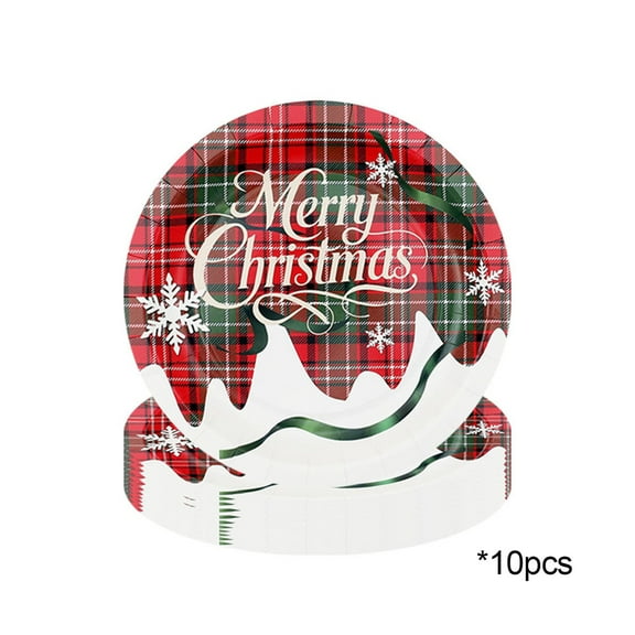 Christmas Party Supplies, Disposable Paper Tableware, Holiday Dinnerware Set, Durable, Multi-Use, 10 Plates 10 Cups 20 towels