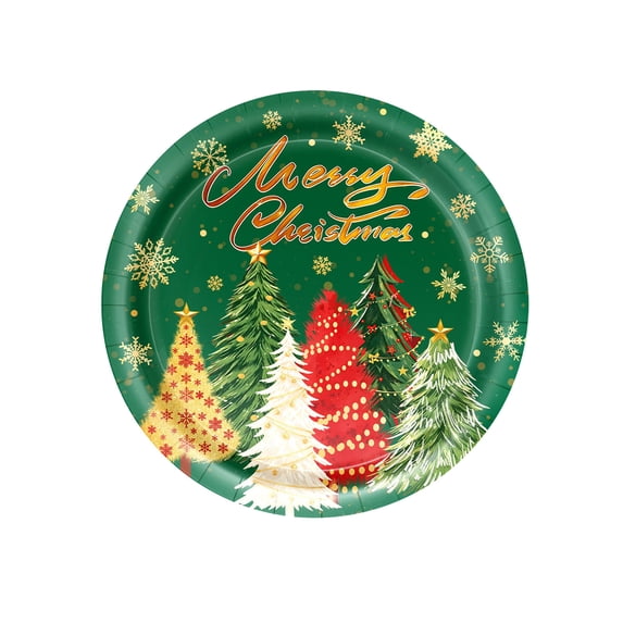 Christmas Party Supplies, Merry Christmas Winter Holiday Green Disposable Tableware Party Decorations for Xmas New Year Party Table Decor