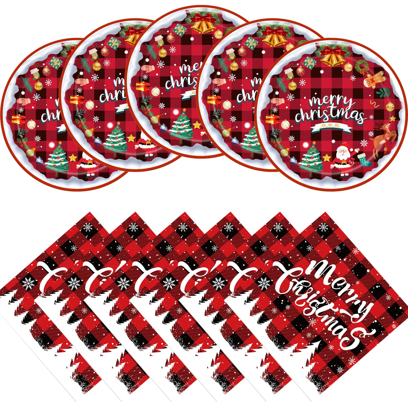 Christmas Party Supplies, Red and Black Christmas Tree Disposable Paper