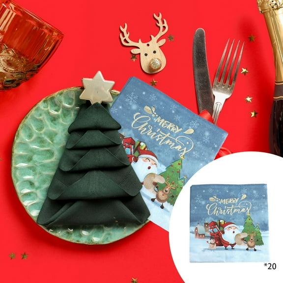 Christmas Party Supplies Set - 10 Santa Paper Plates & 20 Napkins, Disposable Holiday Tableware for Christmas Dinner Decorations blue