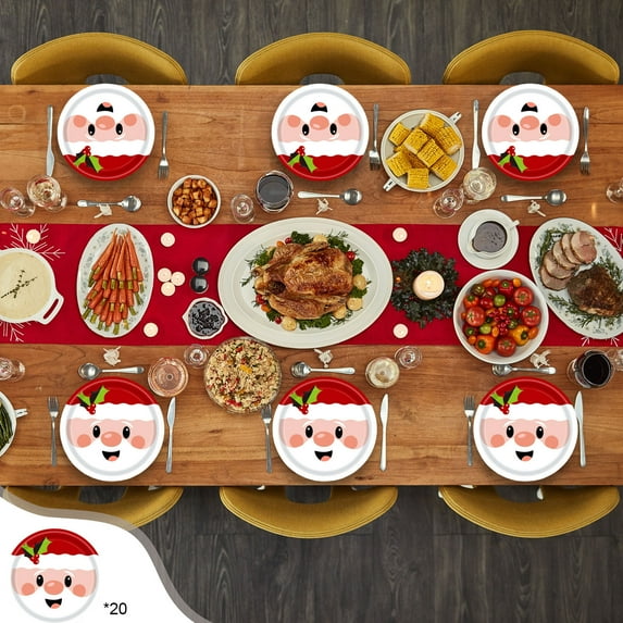 Christmas Party Supplies Set - 20pcs 9" Santa Claus Plates + 40pcs Paper Cups + 40pcs Tissues + 20pcs Tablecloths - Disposable Red Holiday Tableware for Decor,Birthday Parties,Food-Grade Paper
