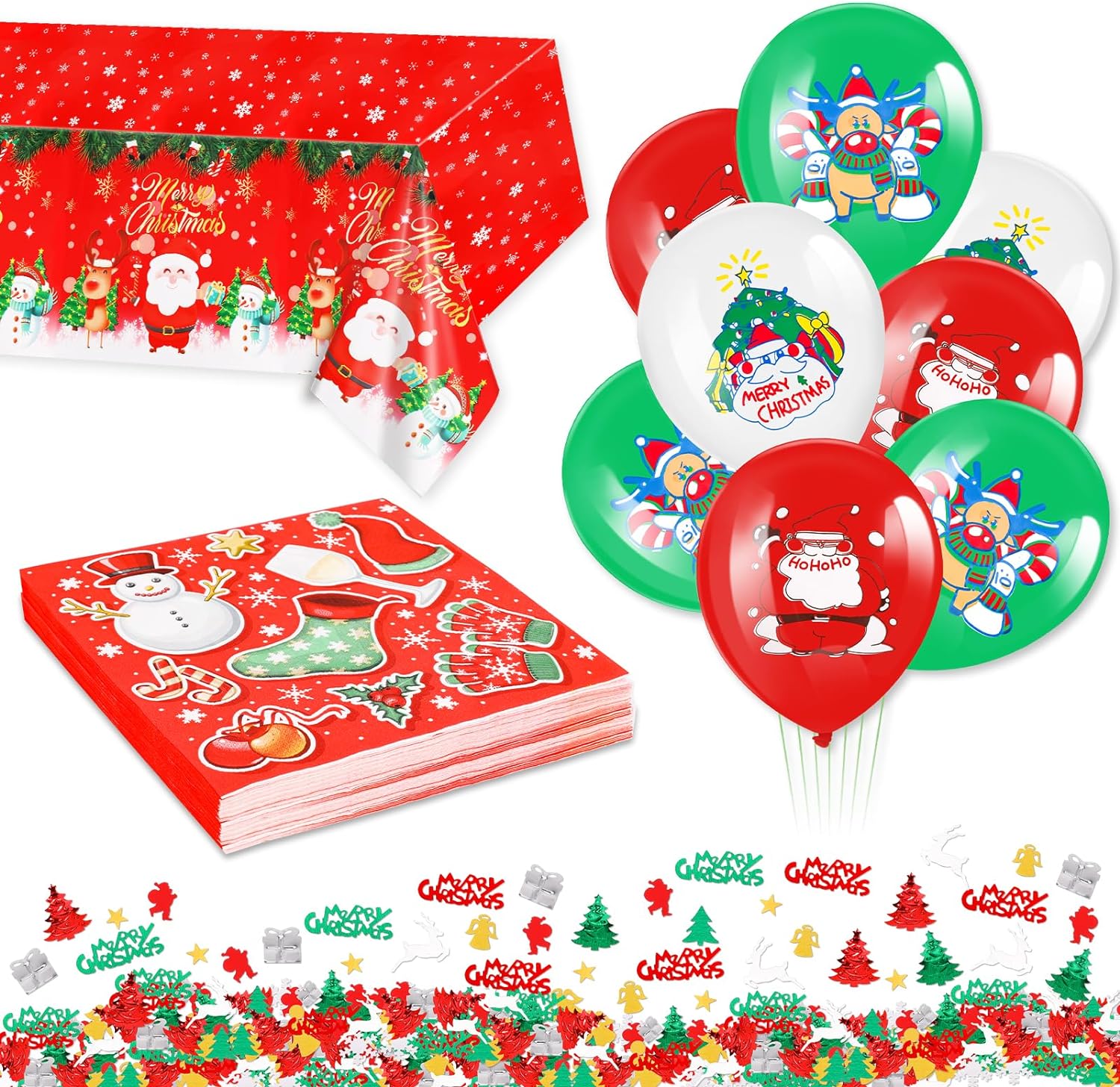Christmas Party Supplies Set, Christmas Tablecloth Napkins Confetti