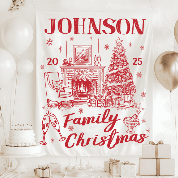 Christmas Party Tapestry, Custom Family Name Sign, Family Christmas Party Banner, Custom Christmas Backdrop, Personalied Wall Hanging