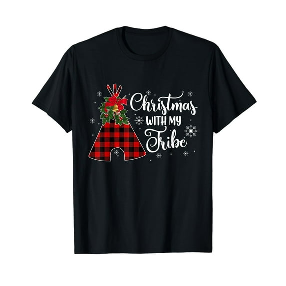 Christmas Party With My Tribe Buffalo Plaid Family Pajama T-Shirt Black Tee