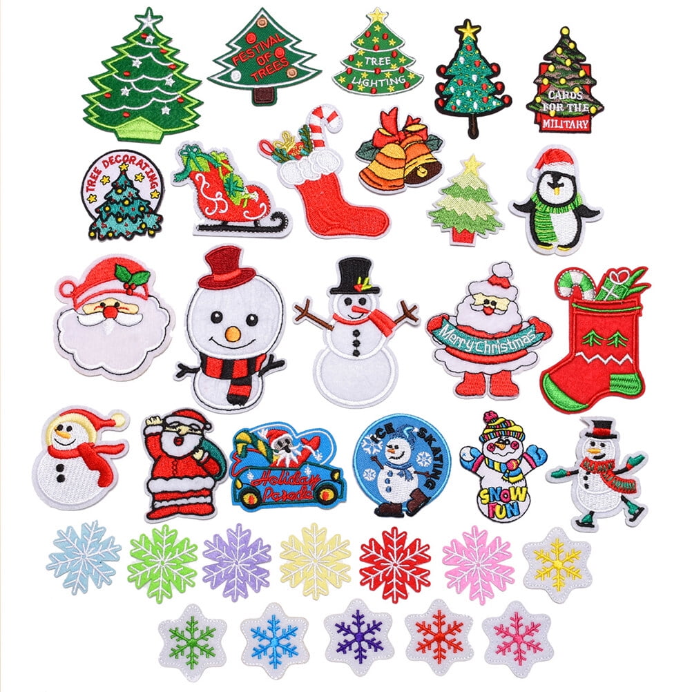 Christmas Patches Sew on Gold Foil Lettering 34 Pcs Applique Ornament ...