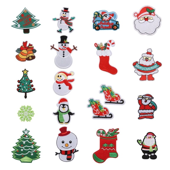 Christmas Patches Sew on Iron Embroidered 18PCS Xmas Tree Santa Cute Appliques for DIY Crafts Clothes Decorations