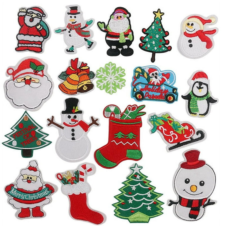 Christmas Patches Sew on Iron on Embroidered 18pcs Xmas Tree Santa Cute Appliques for DIY Crafts Clothes Decorations, Size: Small