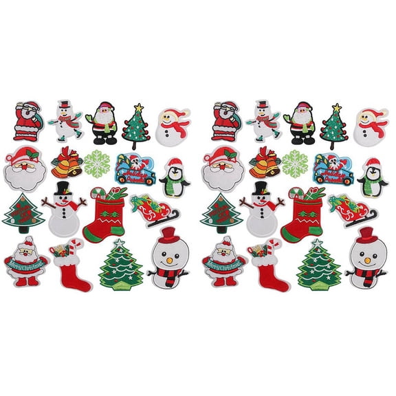 Christmas Patches Sew on Iron on Embroidered 36PCS Xmas Tree Cute Appliques for Clothes Decorations