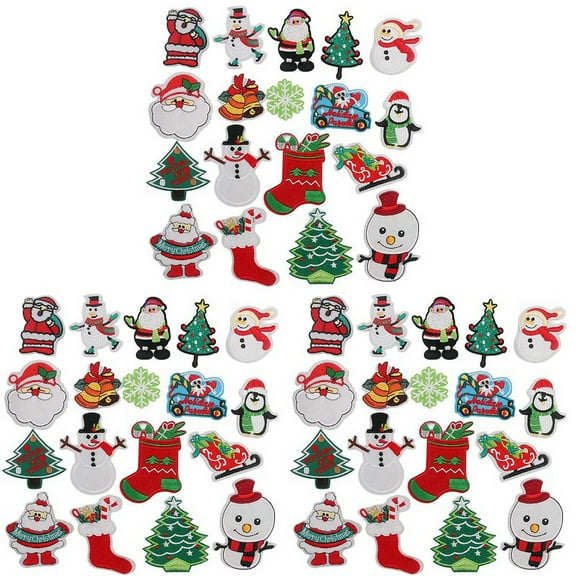 Christmas Patches Sew on Iron on Embroidered 54PCS Xmas Tree Cute Appliques for Clothes Decorations