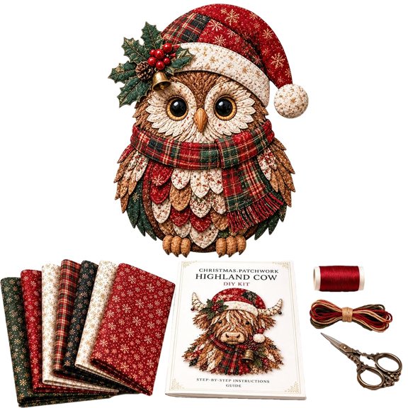 Christmas Patchwork Fabric DIY Decor Kit, Patchwork Sewing Craft Kit, Handmade Holiday Decoration DIY Craft Gift for for Adults and Beginners