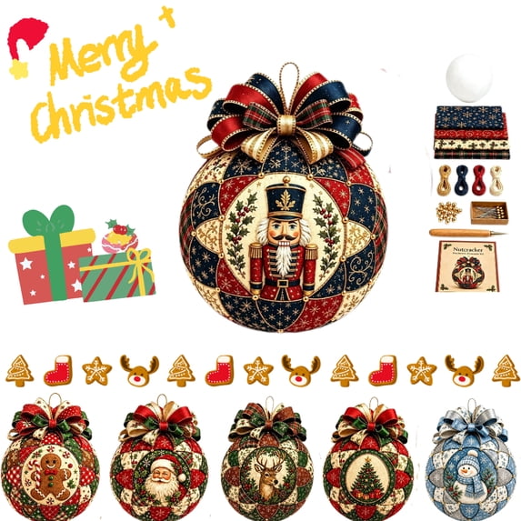 KRONDO Christmas Patchwork Ornament DIY Kit, Fabric Craft Set for Holiday Tree, Mantel & Gift Display