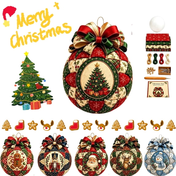 KRONDO Christmas Patchwork Ornament DIY Kit, 5.9" Fabric Craft Set for Holiday Tree, Mantel & Gift Display