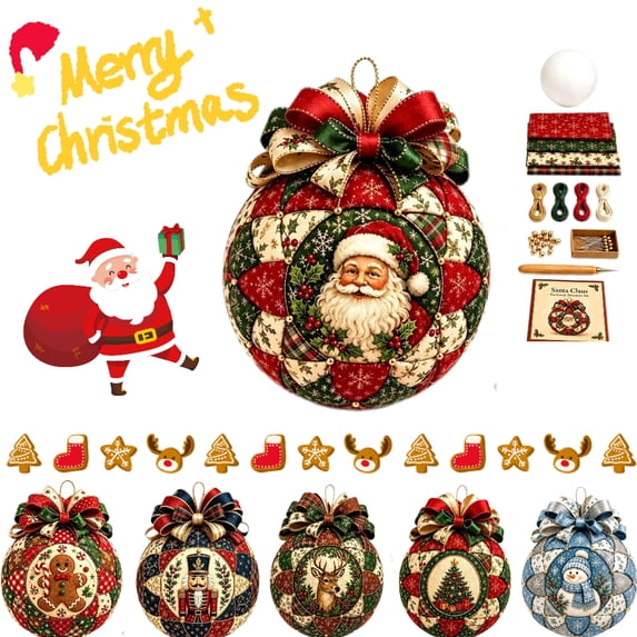 KRONDO Christmas Patchwork Ornament DIY Kit, 5.9" Fabric Craft Set for Holiday Tree, Mantel & Gift Display