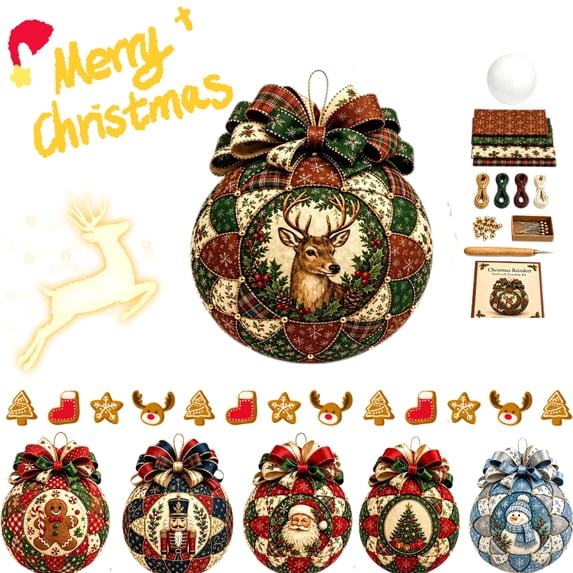 KRONDO Christmas Patchwork Ornament DIY Kit, Fabric Craft Set for Holiday Tree, Mantel & Gift Display